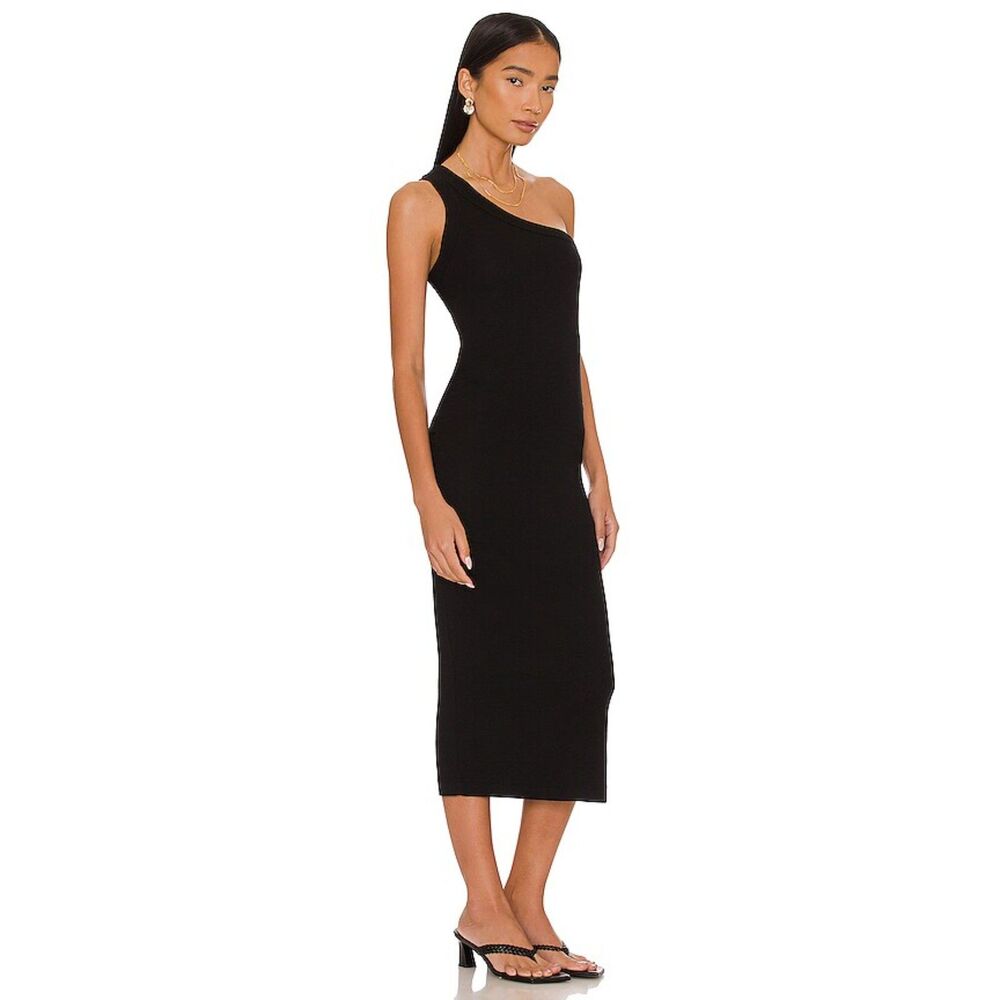 Michael Stars Women Size XS Black Coco Ribbed Asymmetrical One Shoulder Dress